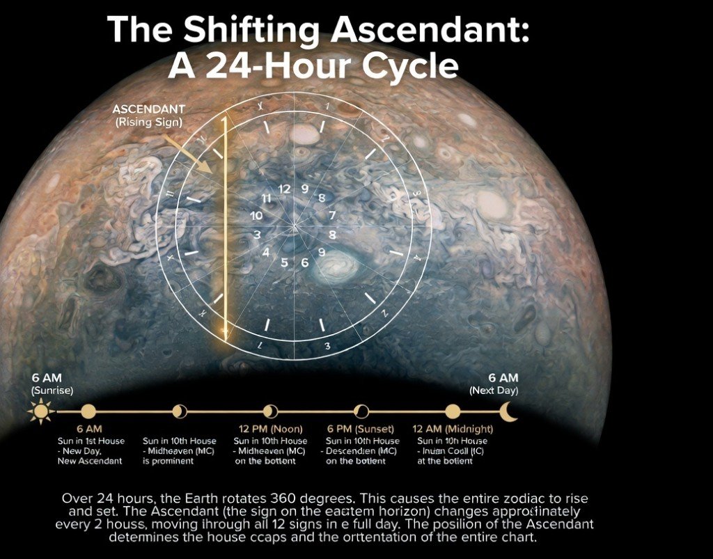 Jupiter — the shifting Ascendant and 24-hour house cycle
