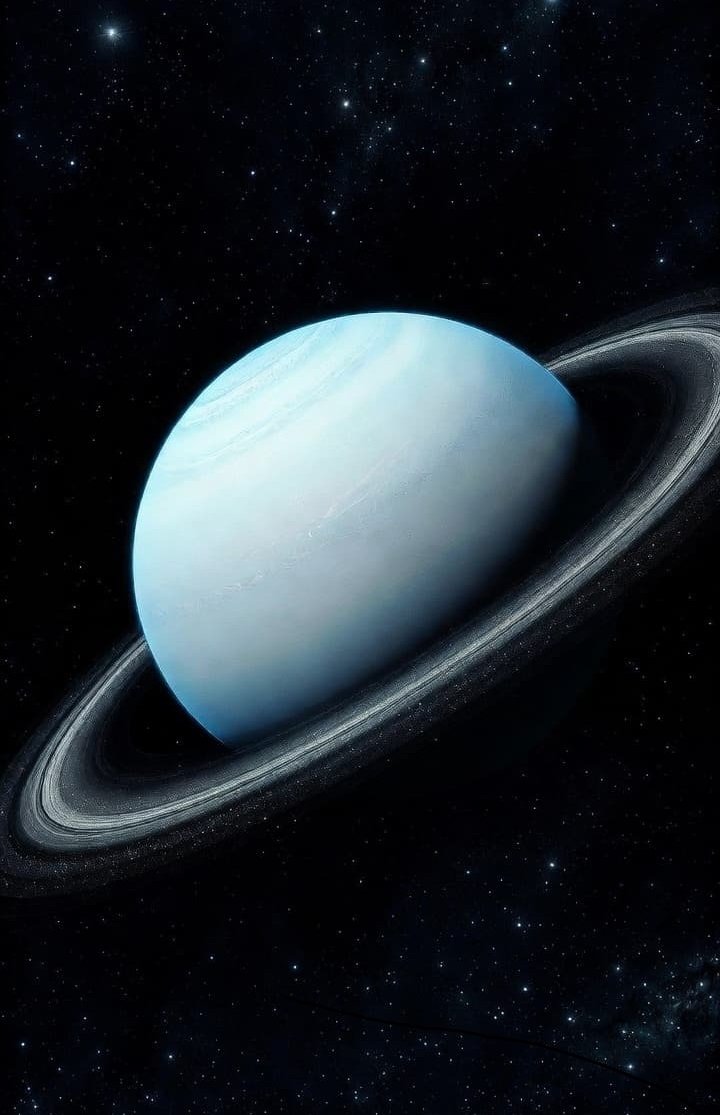 Uranus with pale blue atmosphere and faint rings — geometric relationships between planetary pairs in a birth chart